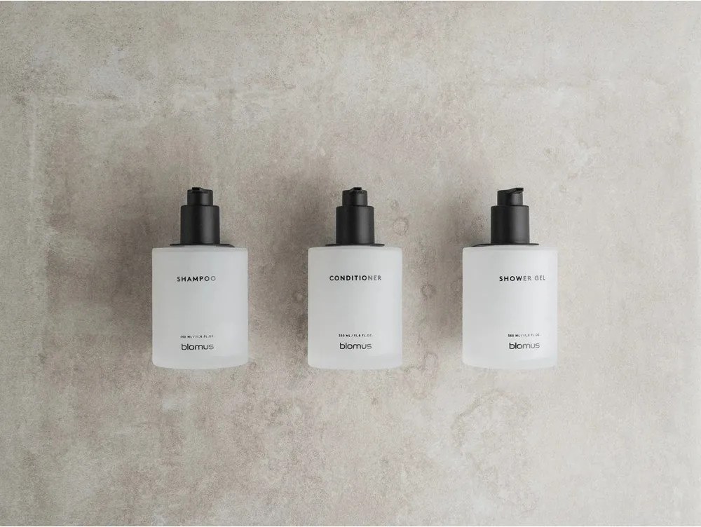Biele nástenné sklenené dávkovače mydla v súprave 3 ks 350 ml Kirei – Blomus