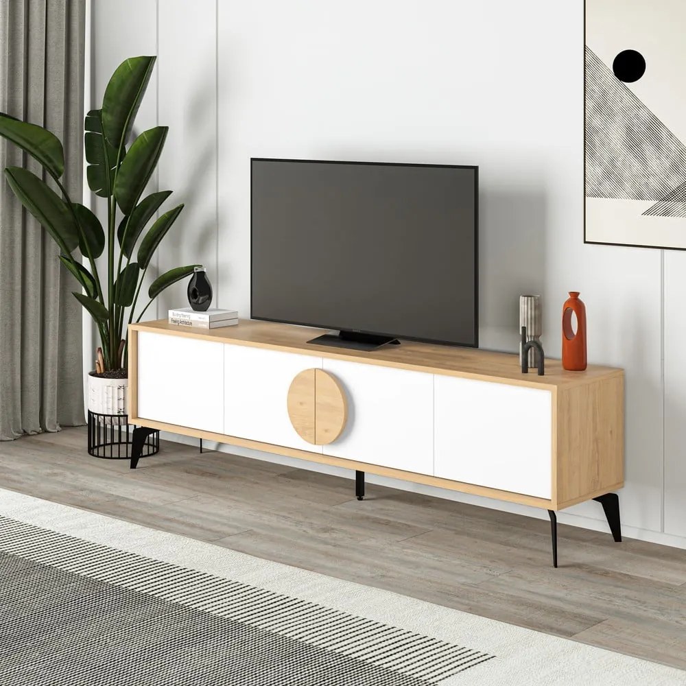 TV stolík v dekore duba v bielo-prírodnej farbe 180x51 cm Vae – Marckeric