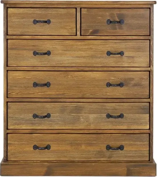 Veľký rustikálny patinovaný drevený bielizník so 6 zásuvkami 112x45x125 cm