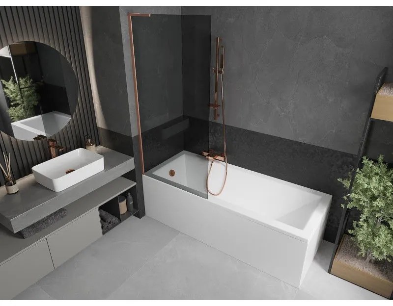 Mexen Next L, 1-krídlová vaňová zástena 80 x 150 cm, 6mm šedé sklo, medený profil, 895-080-000-03-40-65