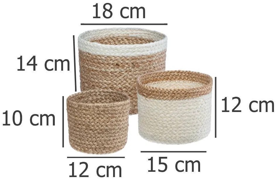 Okrúhle jutové koše SEAGRASS sada 3 ks, biela