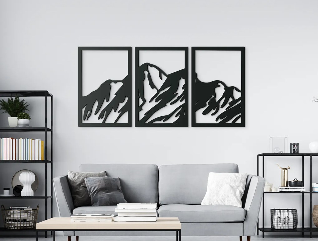 drevko Viacdielny obraz Hory Rozmer obrazu: 31 x 65 cm, Farba dekorácie: Čierna