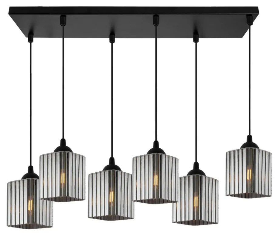 Závesné svietidlo Riffle Square, 6x grafitové sklenené tienidlo, b