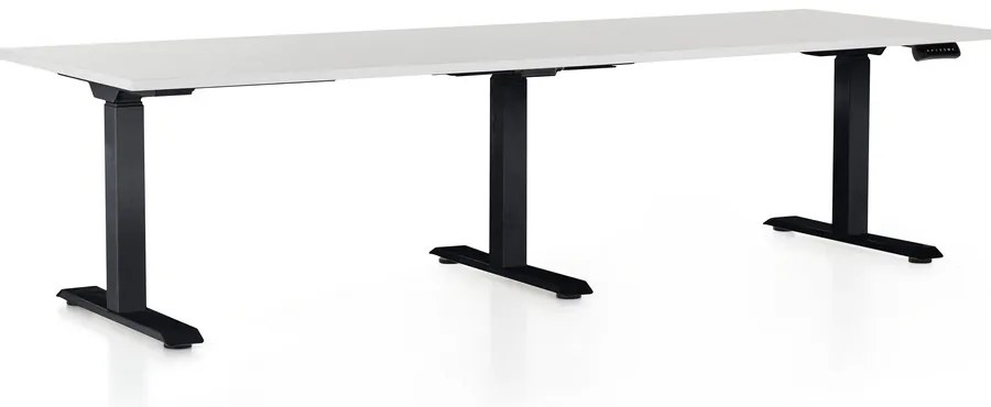 Výškovo nastaviteľný stôl OfficeTech Long, 240 x 80 cm, čierna podnož, svetlo sivá