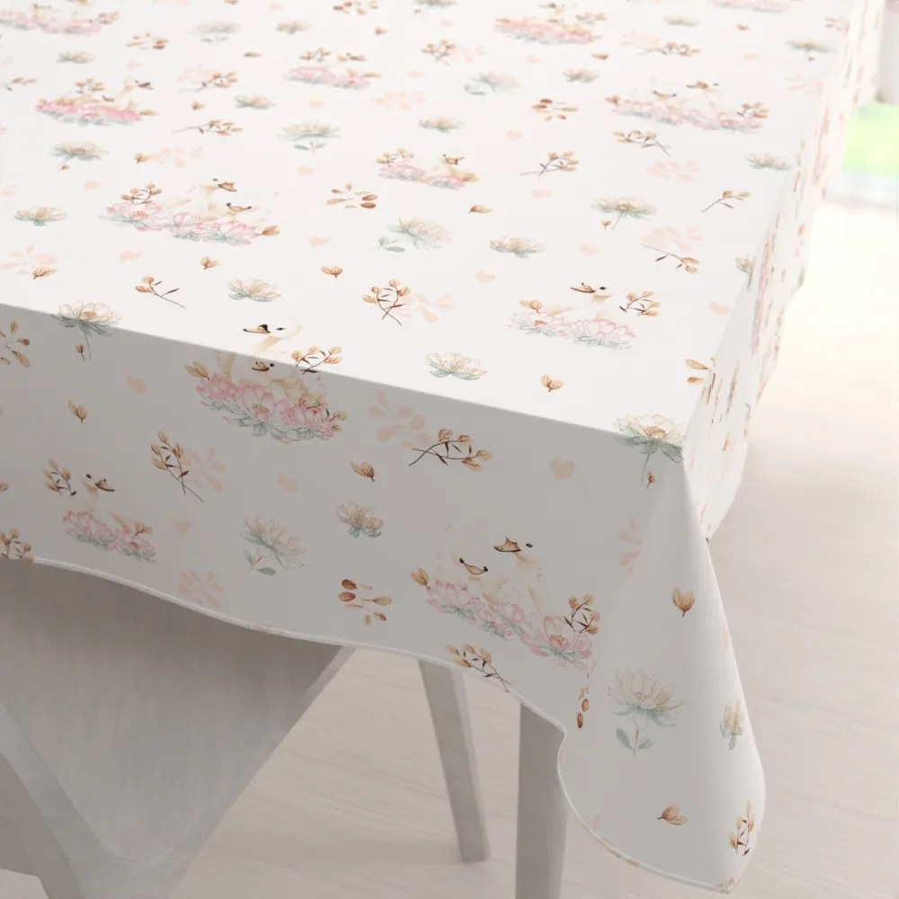 Biante Bavlnený obdĺžnikový obrus Sandra SA-610 Labute medzi leknami na bielom 140x220 cm