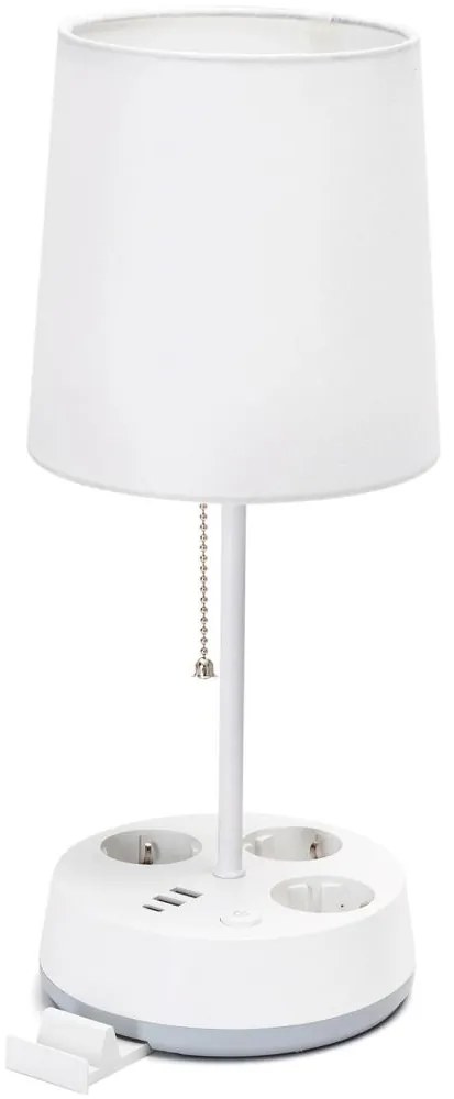Aigostar - Stolná lampa so zásuvkami a USB portami 1xE27/60W/230V biela