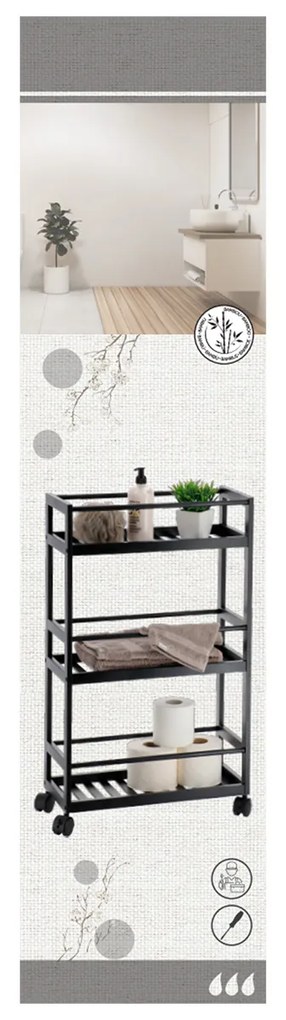 Polička do kúpeľne na kolieskach Toyes, čierna