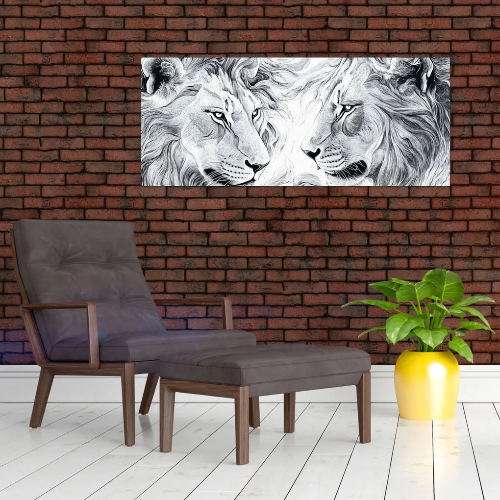 Obraz - Kreslené levie hlavy (120x50 cm)