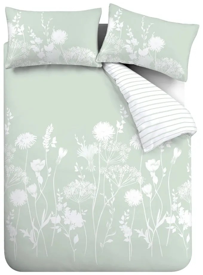 Bielo-zelené obliečky Catherine Lansfield Meadowsweet Floral, 135 x 200 cm
