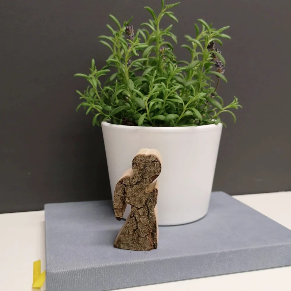 AMADEA Drevený anjel s kôrou, masívne drevo, 8x4x2 cm