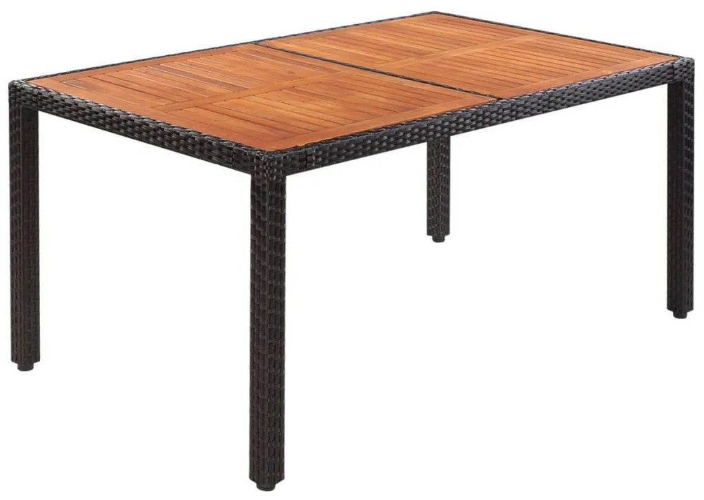 vidaXL Záhradný stôl 150x90x75 cm, polyratan a akáciový masív