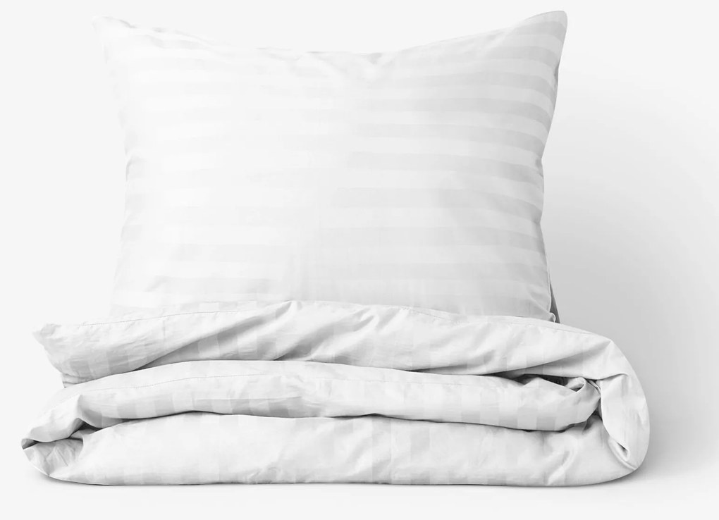 Goldea damaškové posteľné obliečky - biele prúžky so saténovým leskom 200 x 200 a 2ks 70 x 90 cm