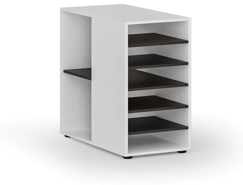 Prístavná policová skrinka k pracovnému stolu PRIMO WHITE, ľavá, biela/wenge