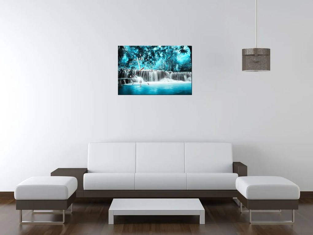 Gario Obraz s hodinami Vodopád v modrej džungli Rozmery: 30 x 30 cm