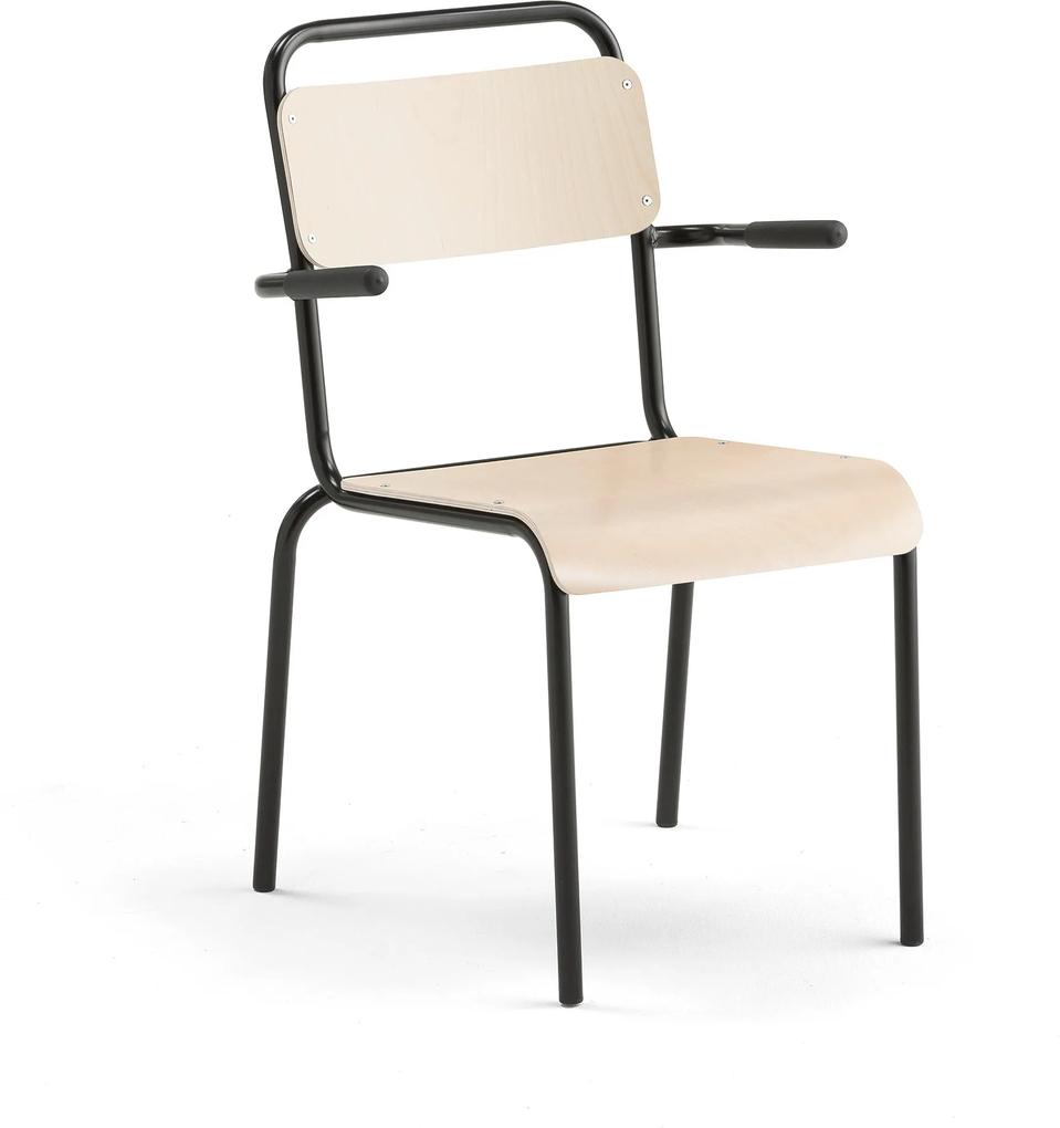 Jedálenská stolička Frisco, s podrúčkami, čierny rám, brezový laminát