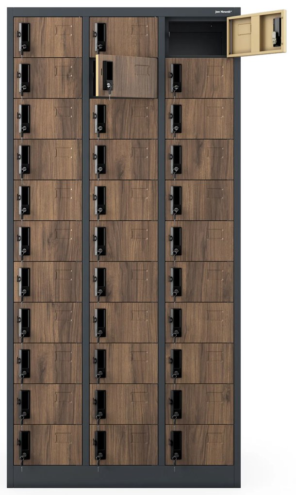 Skrinka na úschovu s 33 priehradkami, antracitová/orechová, 900x1850x450 mm: OLIVER Eco Design