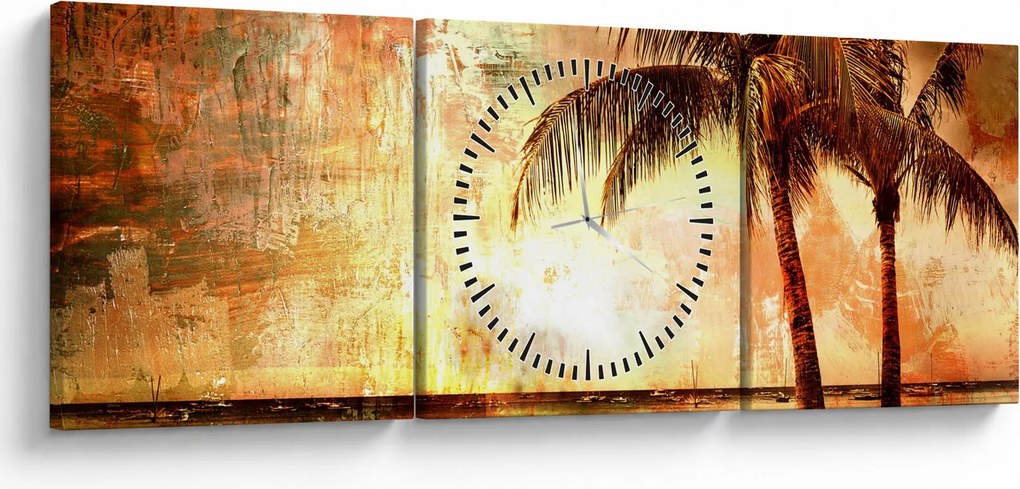 Obraz - Palmy na pláži (s hodinami) (90x30 cm)