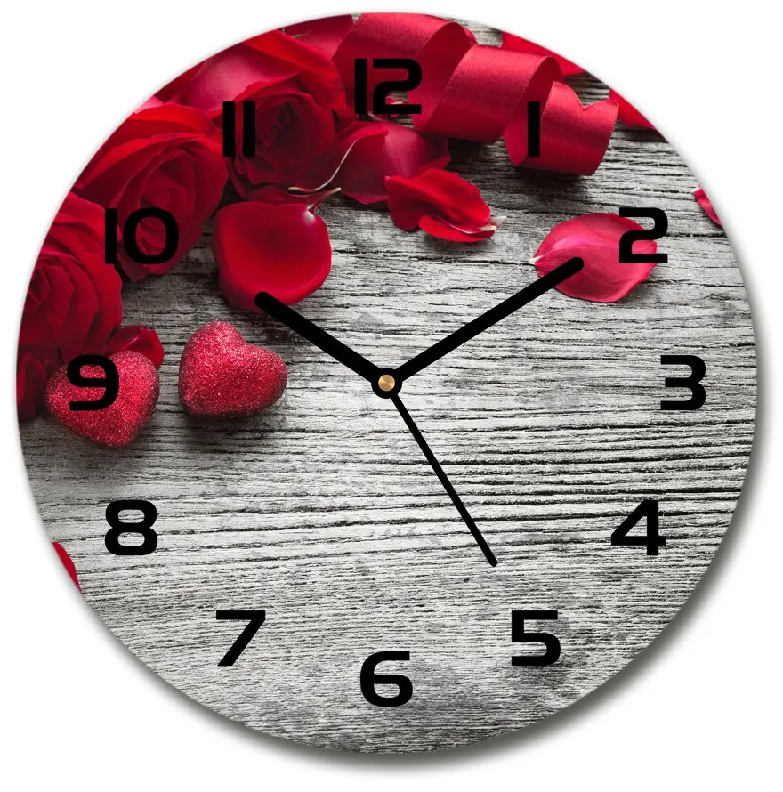 Sklenené nástenné hodiny okrúhle Červené ruže pl_zso_30_c-f_99989329