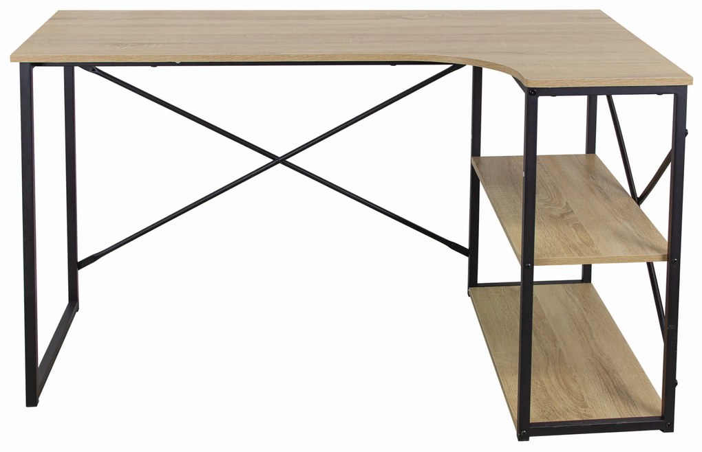 Rohový písací stôl v tvare L (čierny kovový rám)
