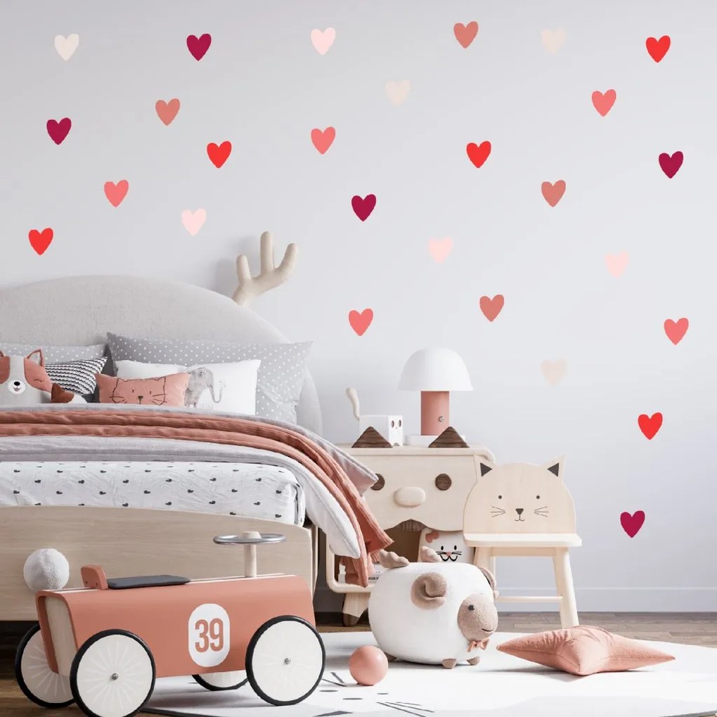 PIPPER. Textilná nálepka na stenu "Srdiečka" Farba: Tmavé červené farby