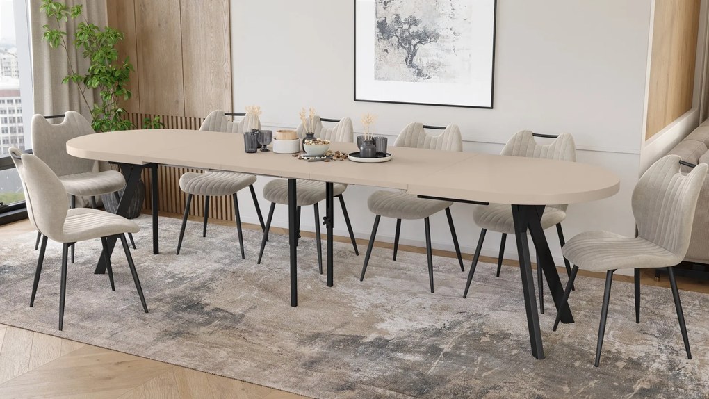 Mazzoni EXPANSO Kašmír / čierne nohy - OVÁLNY ROZKLADACÍ STÔL 160-360 cm PRE 16-18 OSÔB