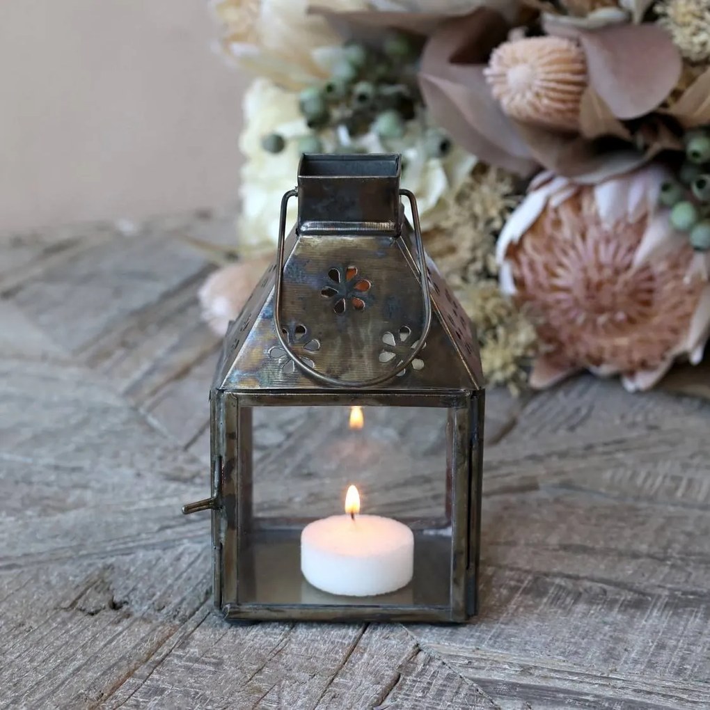 Chic Antique Kovový lampáš Floral Pattern