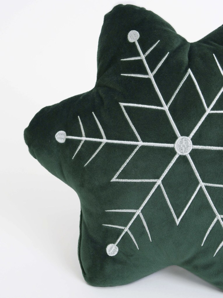 Vianočný vankúšik 30 x 30 cm - Vločka tmavo zelená