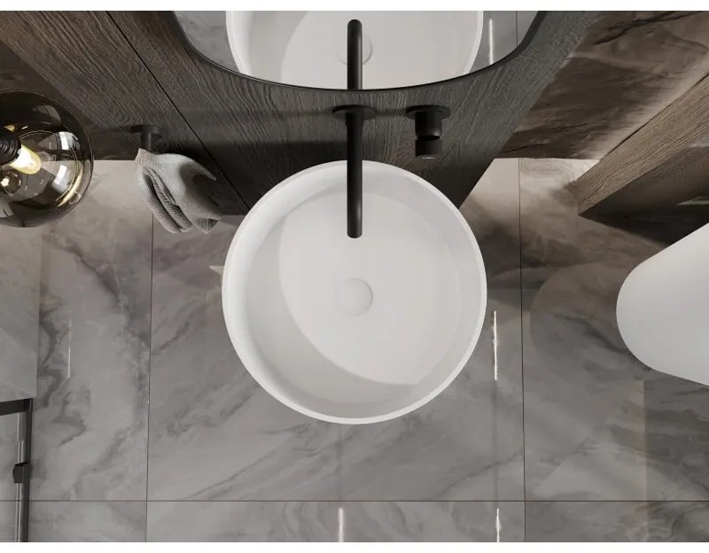 Mexen Onyx-01, voľnestojace umývadlo z konglomerátu 45x45x83 cm, biela matná, 26524500