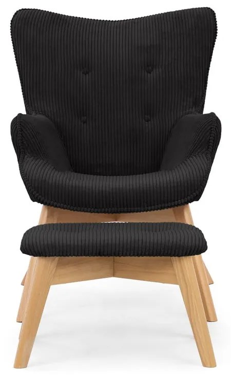 Čierne menčestrové kreslo s podnožkou Niko – Ropez