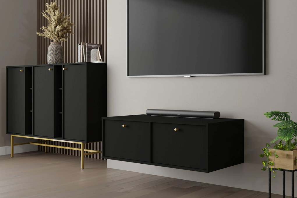 TV stolík závesná Lotina IV 2K - 120 cm - čierny grafit