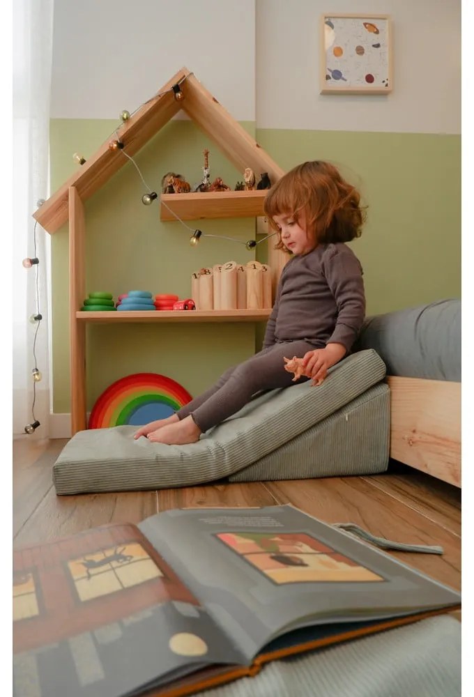 Svetlomodrý menčestrový detský puf Montessori - Little Nice Things