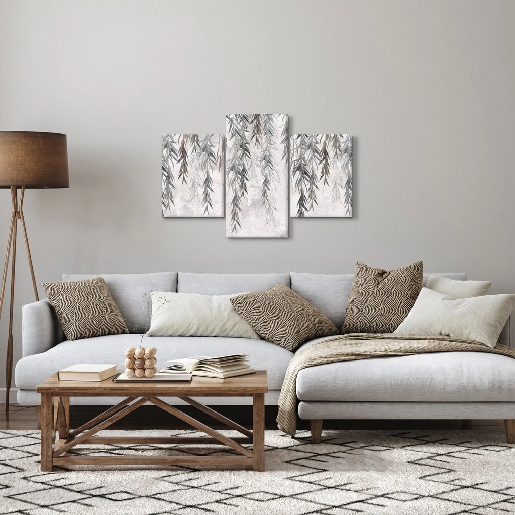 Obraz - Vŕbové vetvičky v šedej omietke (90x60 cm)