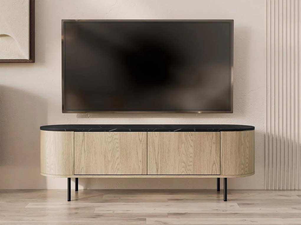 TV stolík / skrinka Nisken 140 2D, Farby: dub cremona / mramor čierny + čierna
