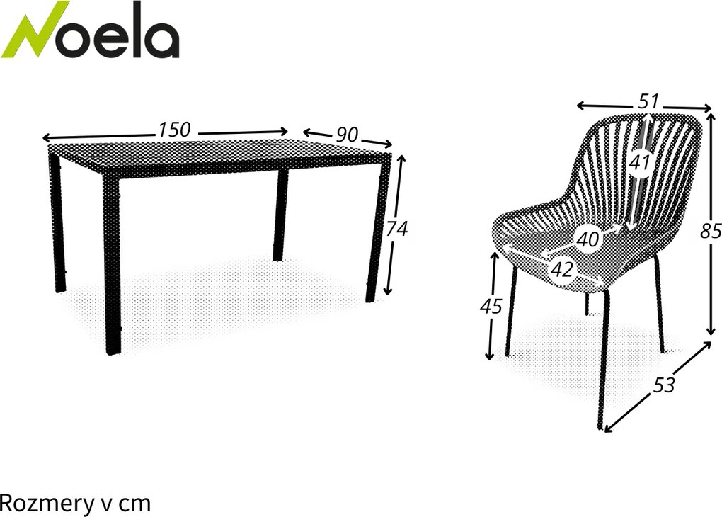 Noela Záhradný jedálenský set Viking L + 4x stolička GABY šedá