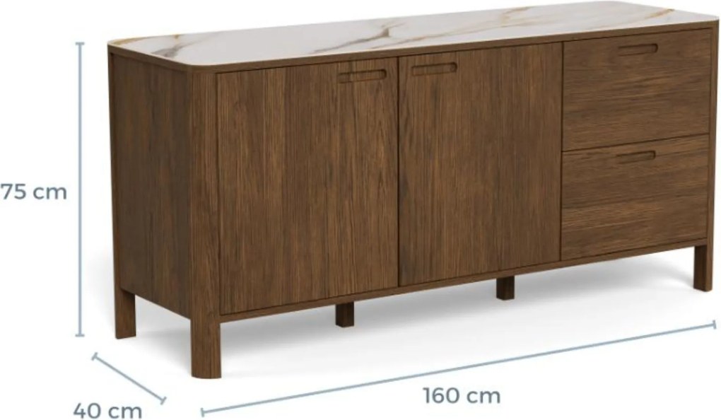 Komoda Southampton 160 cm bílý mramor/dub kouřový