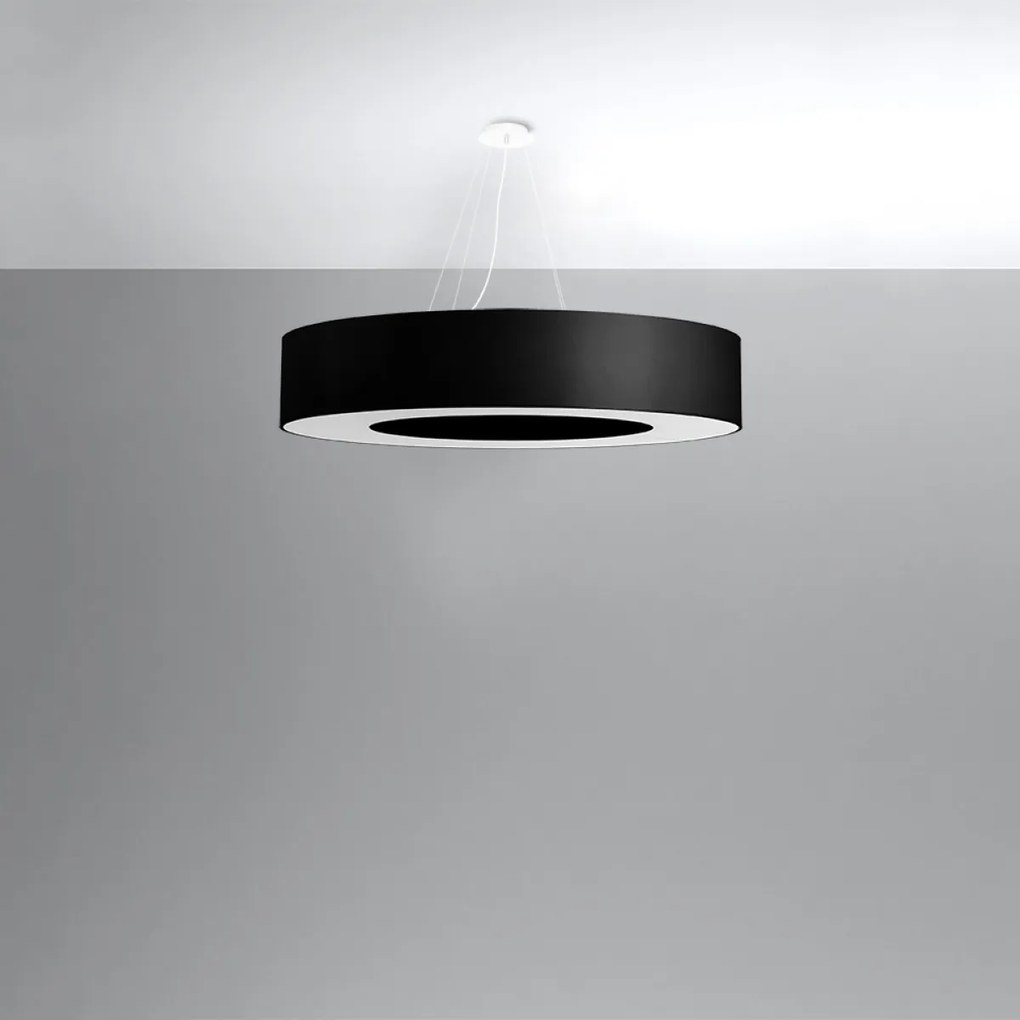 Závesné svietidlo Saturno, 1x čierne textilné tienidlo, (biely plast), (fi 90 cm)