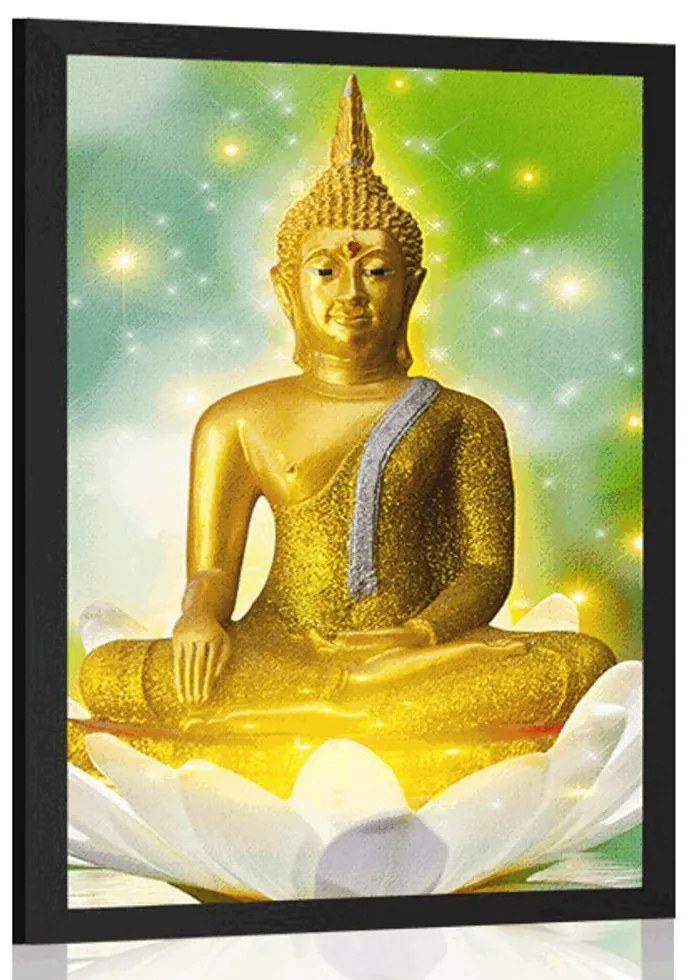 Plagát zlatý Budha na lotosovom kvete - 60x90 silver