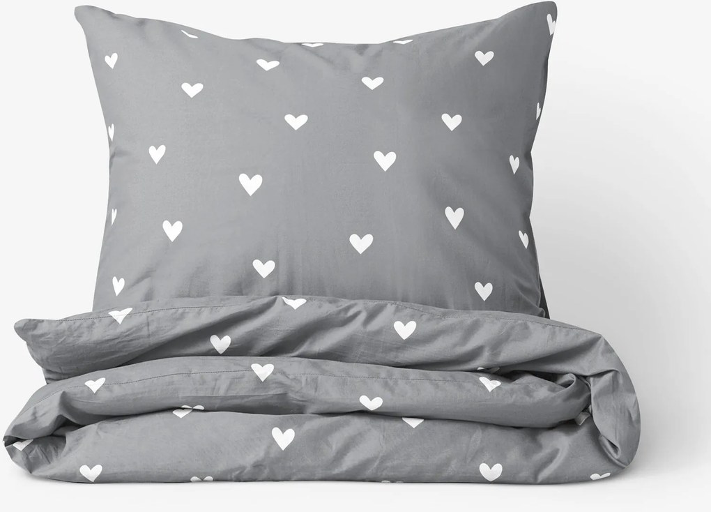 Goldea bavlnené posteľné obliečky - srdiečka na sivom 140 x 200 a 70 x 90 cm