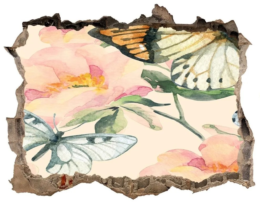 Díra 3D fototapeta nálepka Motýle a kvety nd-k-117916209