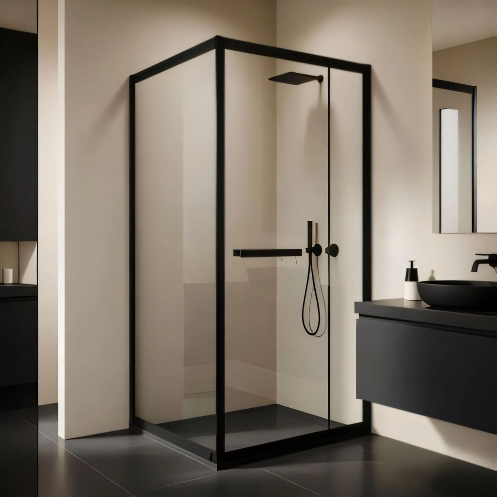 Novoterm Štvorcový sprchový kút NV-Heidi BL SQ 80x80 čierna/transparent - bez vaničky