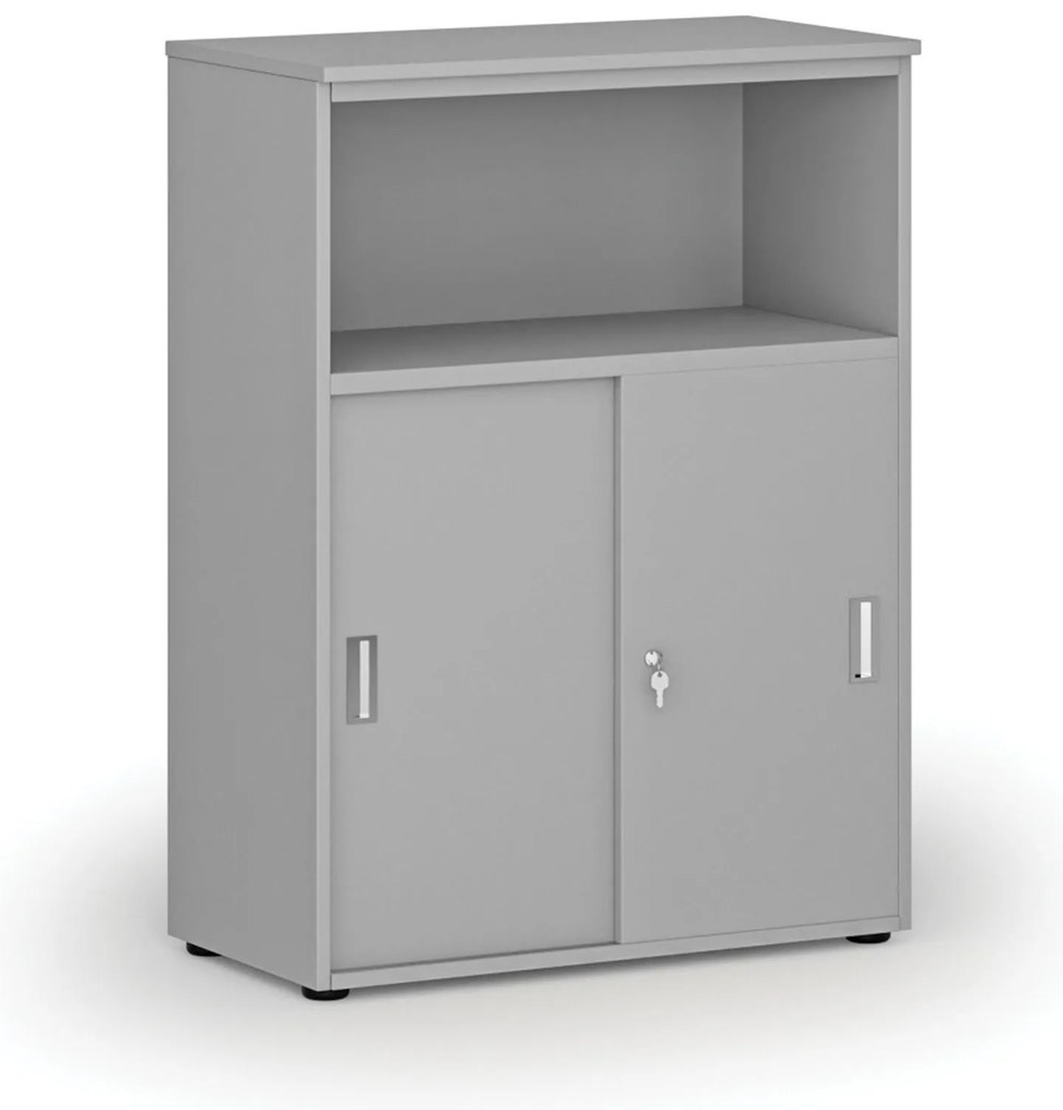 Kombinovaná kancelárska skriňa so zásuvnými dverami PRIMO GRAY, 800 x 420 x 1087 mm, sivá