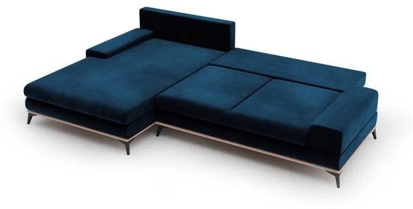 Modrá rozkladacia rohová pohovka so zamatovým poťahom Windsor & Co Sofas Astre, ľavý roh