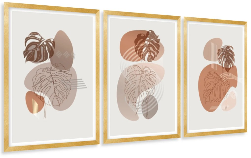 Gario Sada plagátov Jesenná monstera - 3 dielna Farba rámu: Bez rámu, Rozmery: 135 x 63 cm