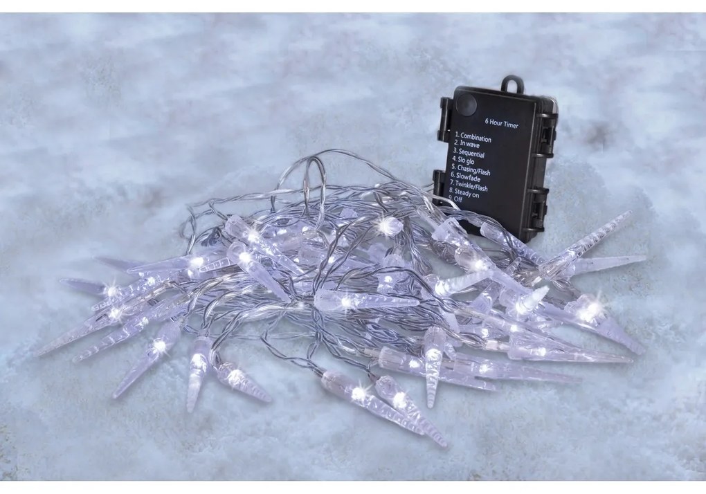 Solight Svetelná vonkajšia reťaz s 50 LED akrylátovými cencúľmi, 7,5 m