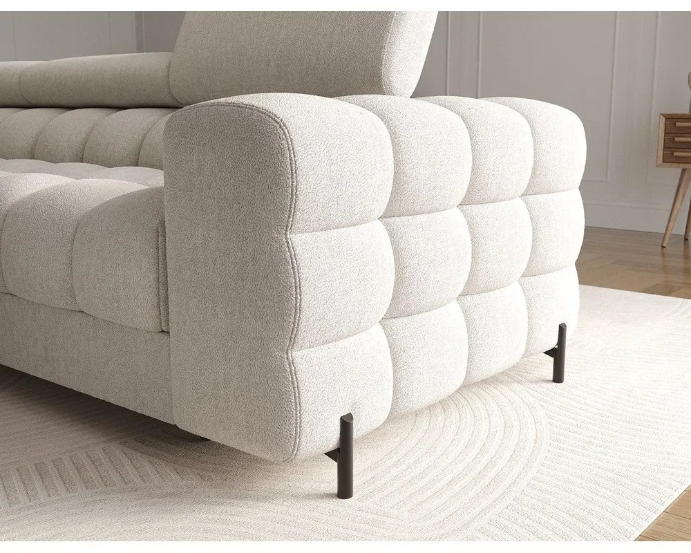 Krémovobiela rozkladacia/s úložným priestorom rohová pohovka z textílie buklé (ľavý roh/s leňoškou) Felro – ELTAP