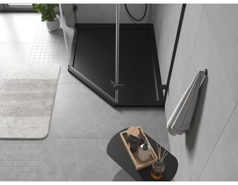 Mexen Flow, päťuholníková sprchová vanička slim 100 x 90 cm, ľavá, čierna matná - 46P709010L