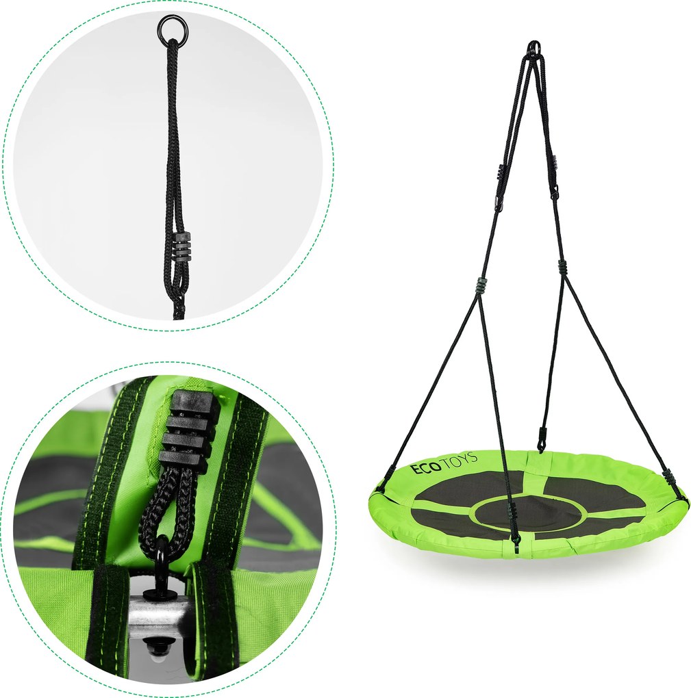 Detská hojdačka bocianie hniezdo 100 cm zelená - záhradná, nosnosť 150 kg ECOTOYS