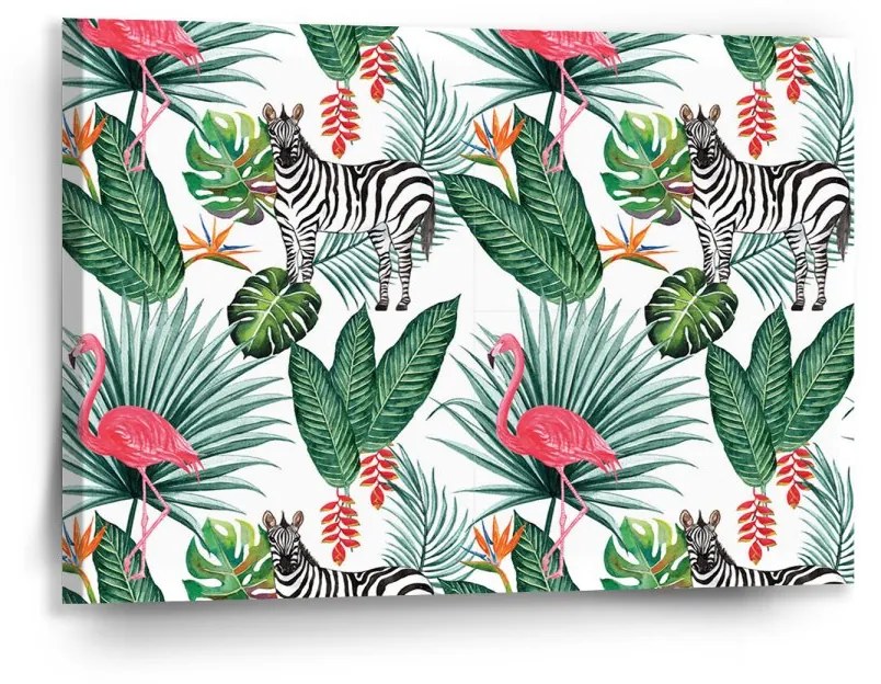 Sablio Obraz Zebra a Plameniak - 90x60 cm