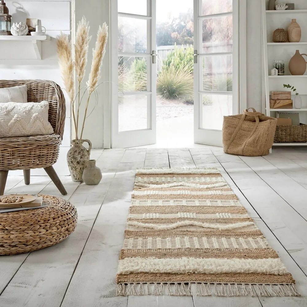 Behúň Jubilant Medina Jute Natural/Ivory, 60x230, béžová, obývacia izba, Flair Rugs