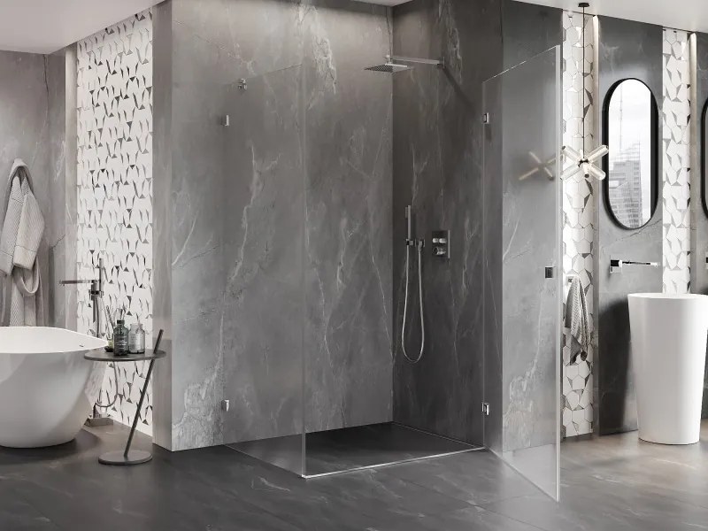 Mexen Lunar-B, pravostranný výklopný sprchový kút 95 x 80 cm, 8mm číre sklo, chrómový profil, 832-095-080-01-00-P